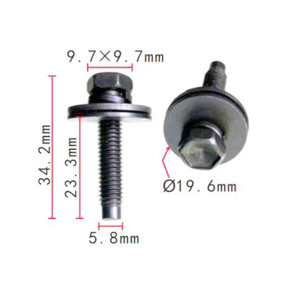 H2086 Clip - Each - Hex Bolt 10mm head x 23mm long