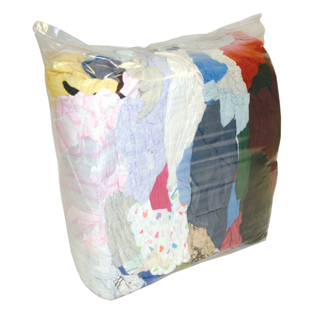 Mixed Colour Cotton T-Shirt Rags - Bag 10kg
