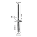 H2118 Clip - Each - Rivet 15.5mm Head, 4.8m Hole, 22.9mm long
