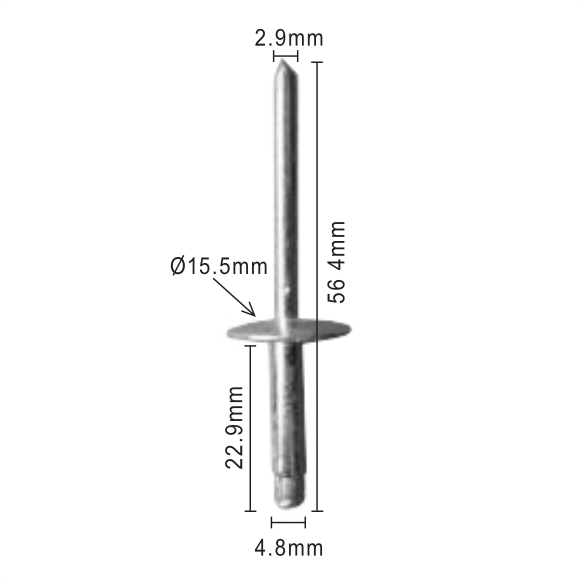 H2118 Clip Packet 25 Rivet 15.5mm Head, 4.8m Hole, 22.9mm long