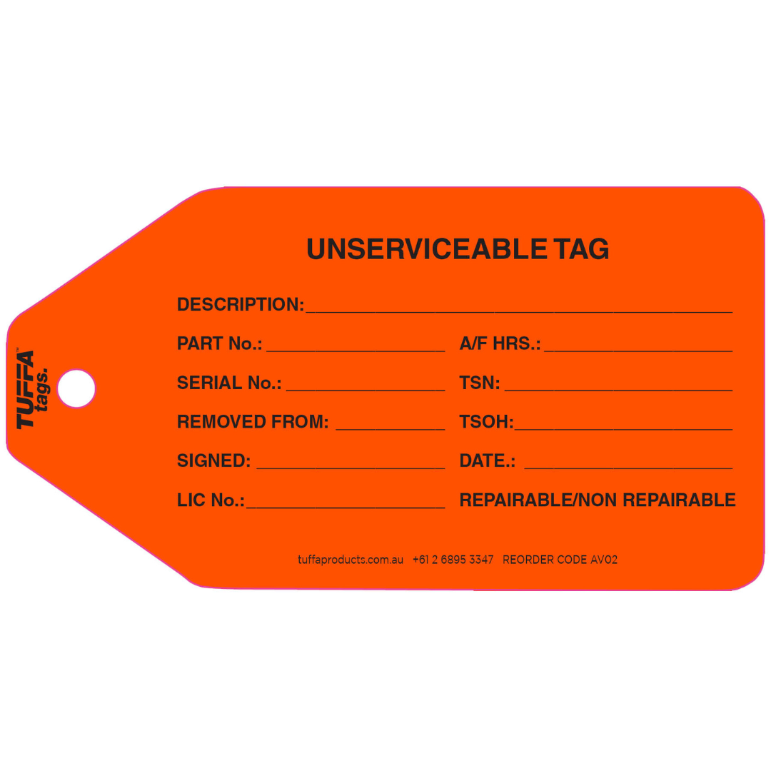 AV02 Unservicable Tuffa Tag (Pack 100)
