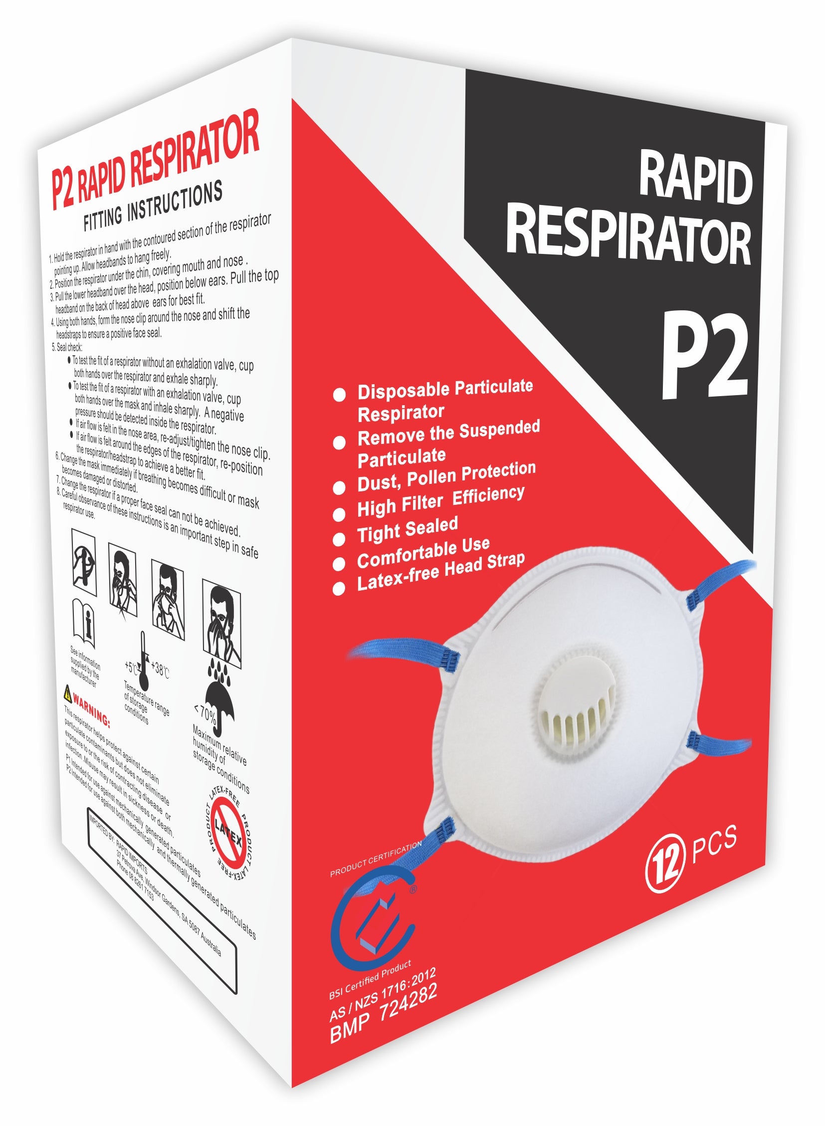 Rapid P2 Dust Mask With Valve 12pce Standard Face
